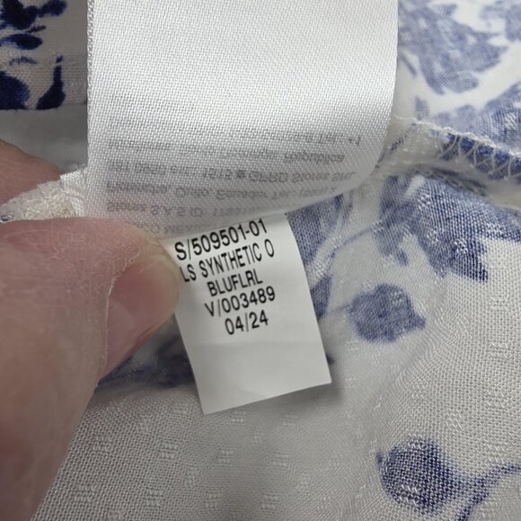 Old Navy Blouse Womens Large Tall White Blue Floral Peasant V-Neck Long Sleeve - Picture 7 of 9